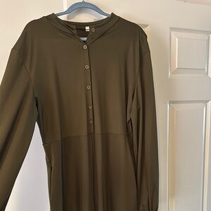 Plus size stretchy Olive Green Button-Up Jumper